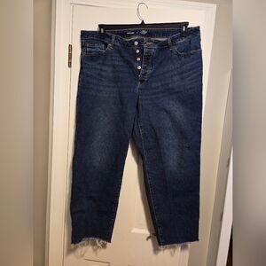 Old Navy OG Straight Button Fly Jeans Size 20 with Raw Hem - Dark Blue Wash